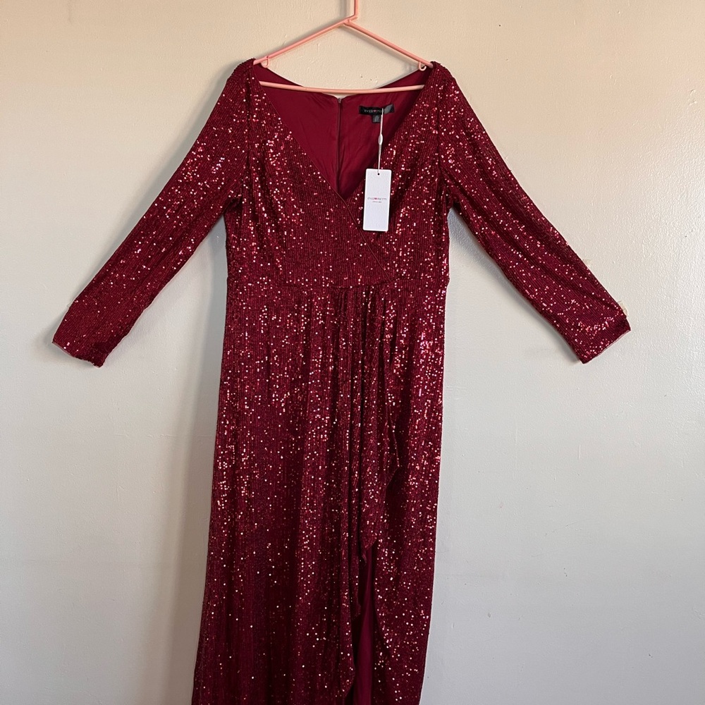 Ever Pretty Burgundy Sequin Long Sleeve Dress